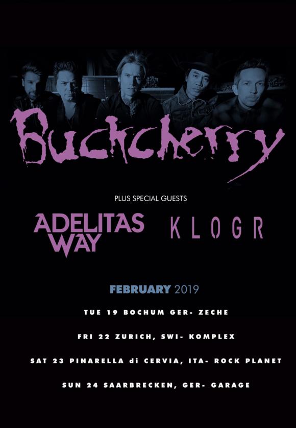 Tourplakat von Buckcherry auf ihrer European Tour 2019