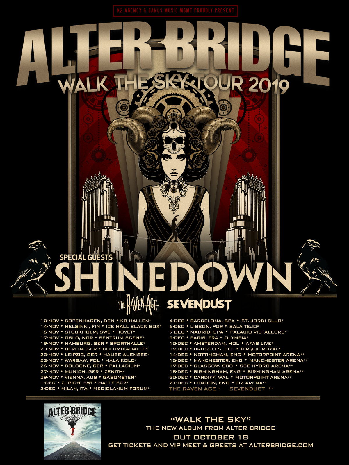 Tourplakat - Alter Bridge - Walk The Sky Tour 2019