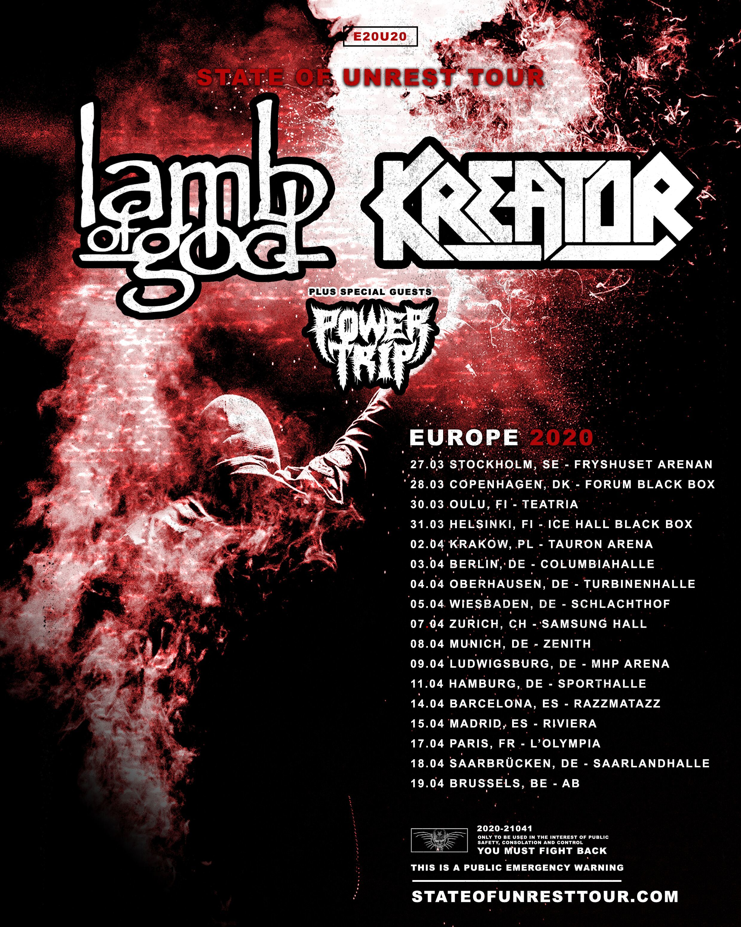 Lamb Of God & Kreator - Tour 2020