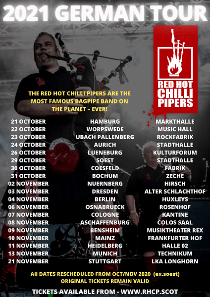 Red Hot Chilli Pipers German Tour 2021 Tourplakat
