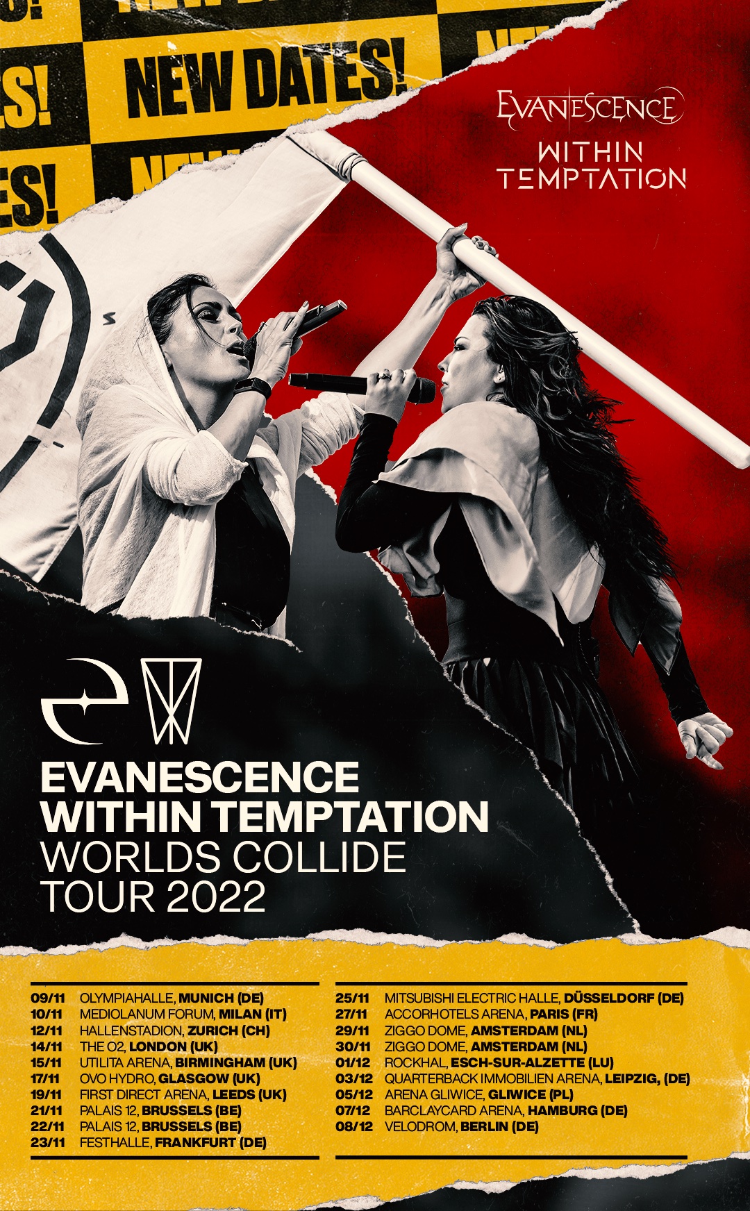 Flyer Evanescence - Worlds Collide Tour 2022
