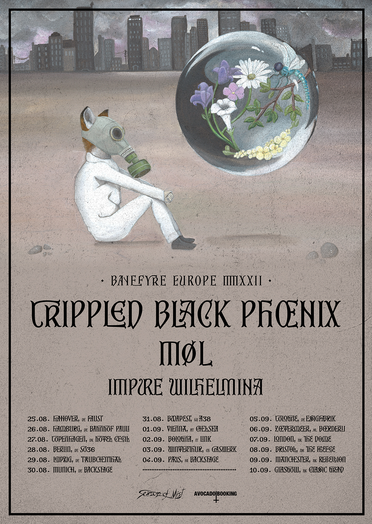 Flyer der Crippled Black Phoenix - Bayfyre Europe Tour 2022