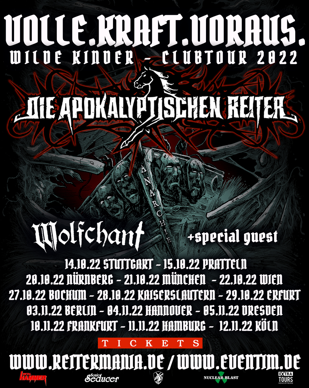 Flyer der Die Apokalyptischen Reiter - VOLLE.KRAFT.VORAUS European Tour 2022