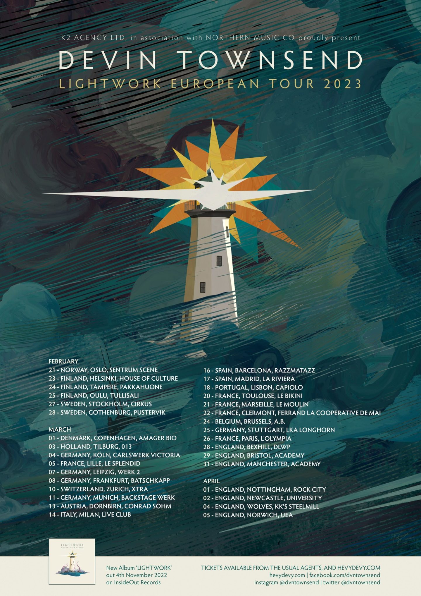 T-shirt Officiel Devin Townsend Project Europe Tour Mars 2015 - Noir, Taille Regular, Neuf