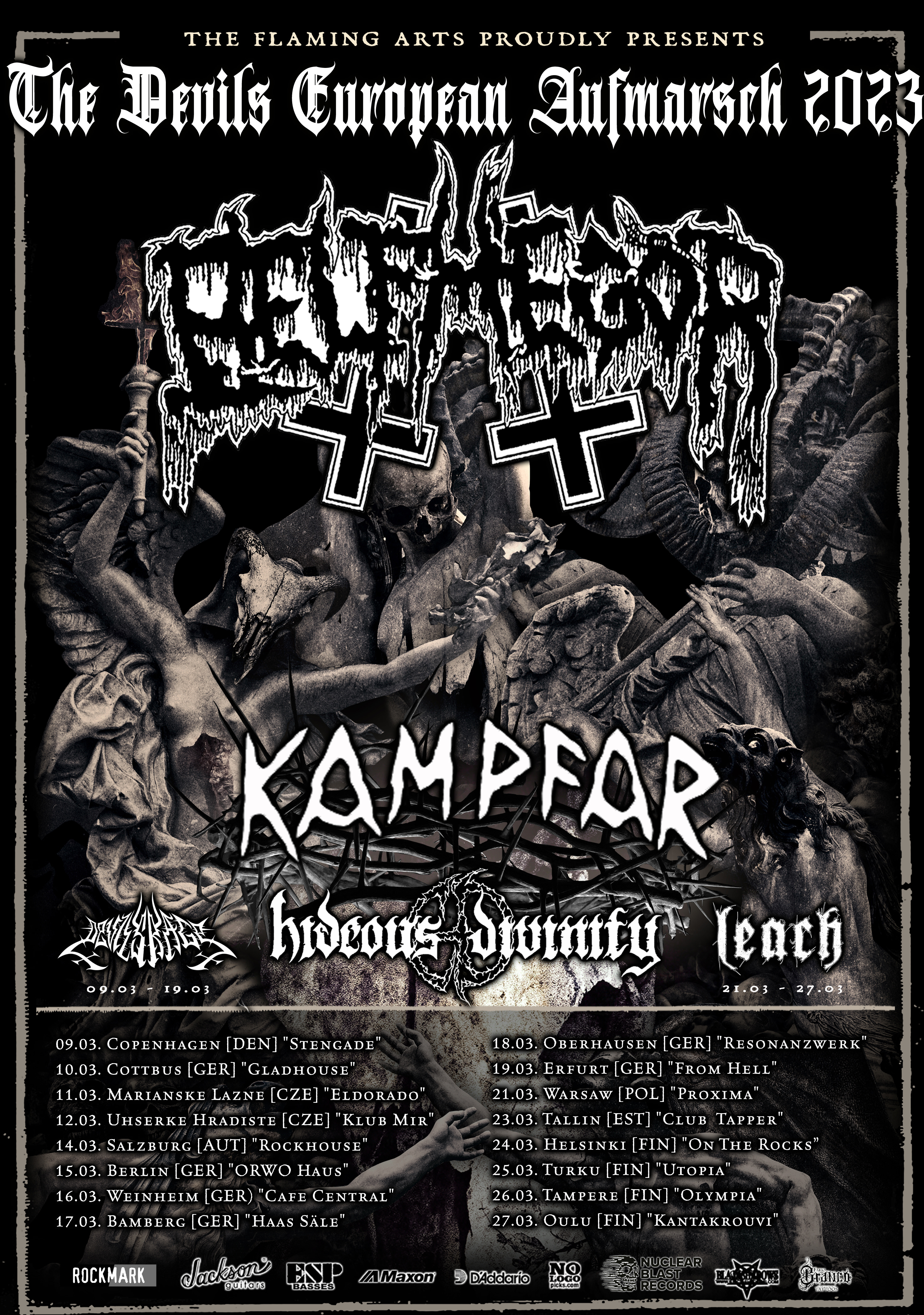 Flyer der Belphegor - The Devils European Aufmarsch 2023 Tour