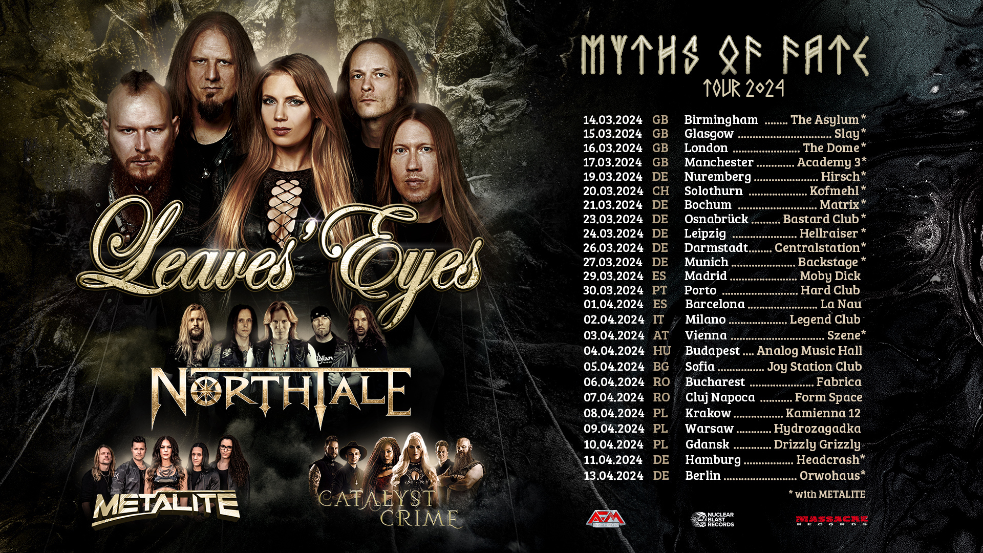 Tourplakat von Leaves Eyes - MYTHS OF FATE TOUR 2024