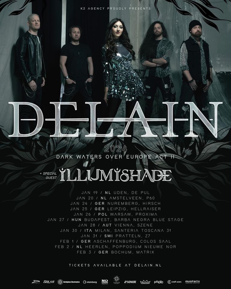 Flyer der Delain - Dark Waters over Europe Act II 2024