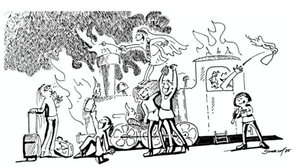 Ally fährt Bahn Karikatur